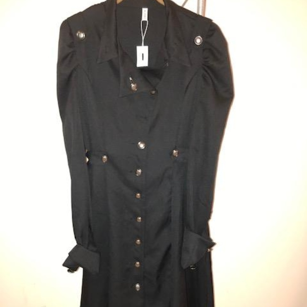 High Low, Long-Sleeved Black Trench Dress
